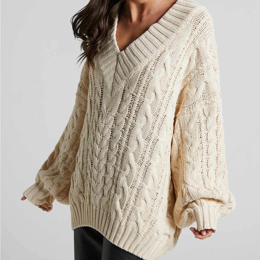 Beige chunky cable-knit sweater